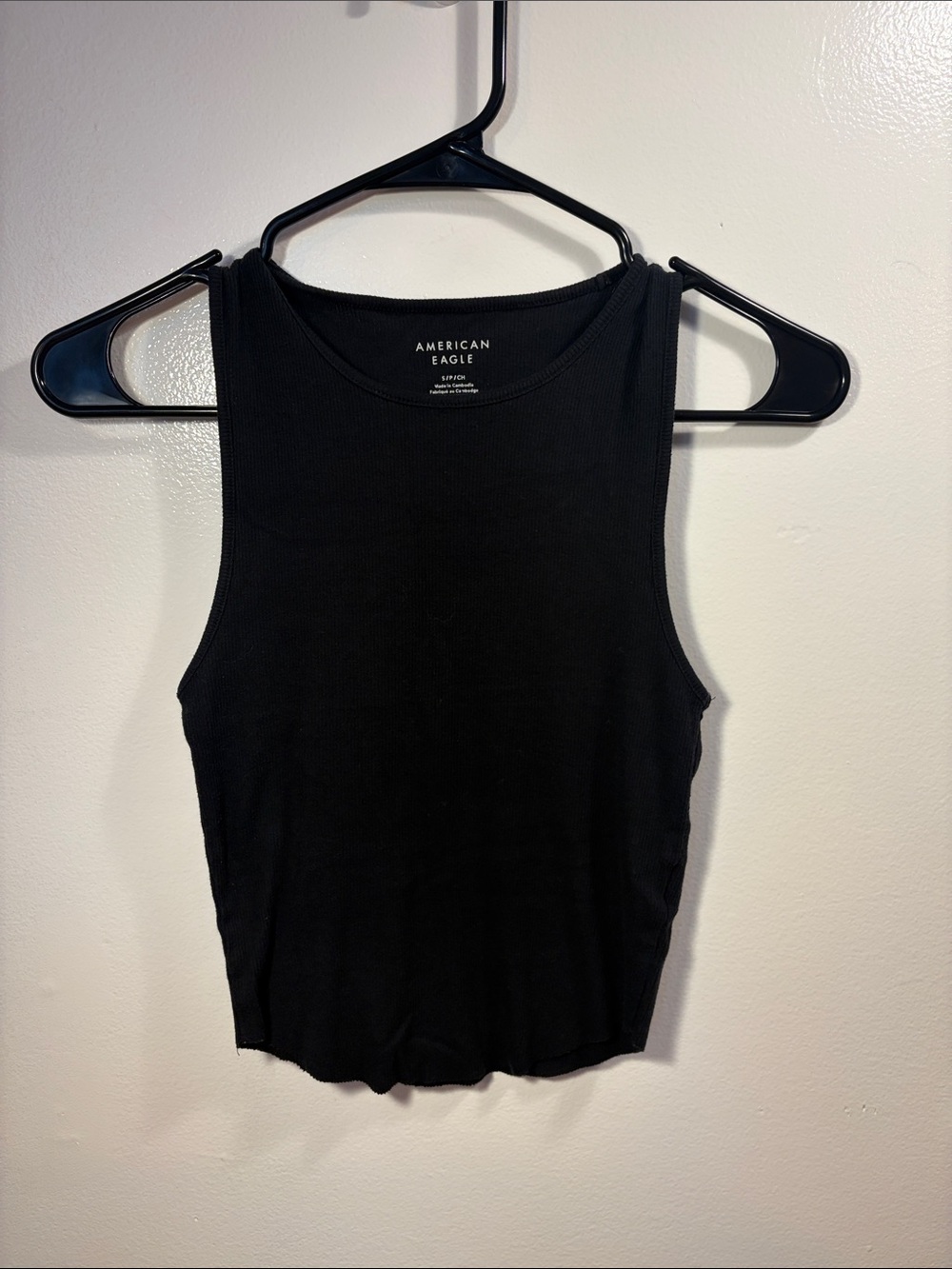 American Eagle Outfitters Black Cropped Ribbed High-Neck Tank - Small